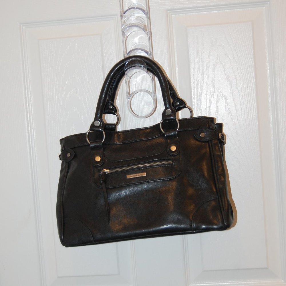 Victoria's Secret Black Leather Satchel Style Handbag 9" High x 13" Long